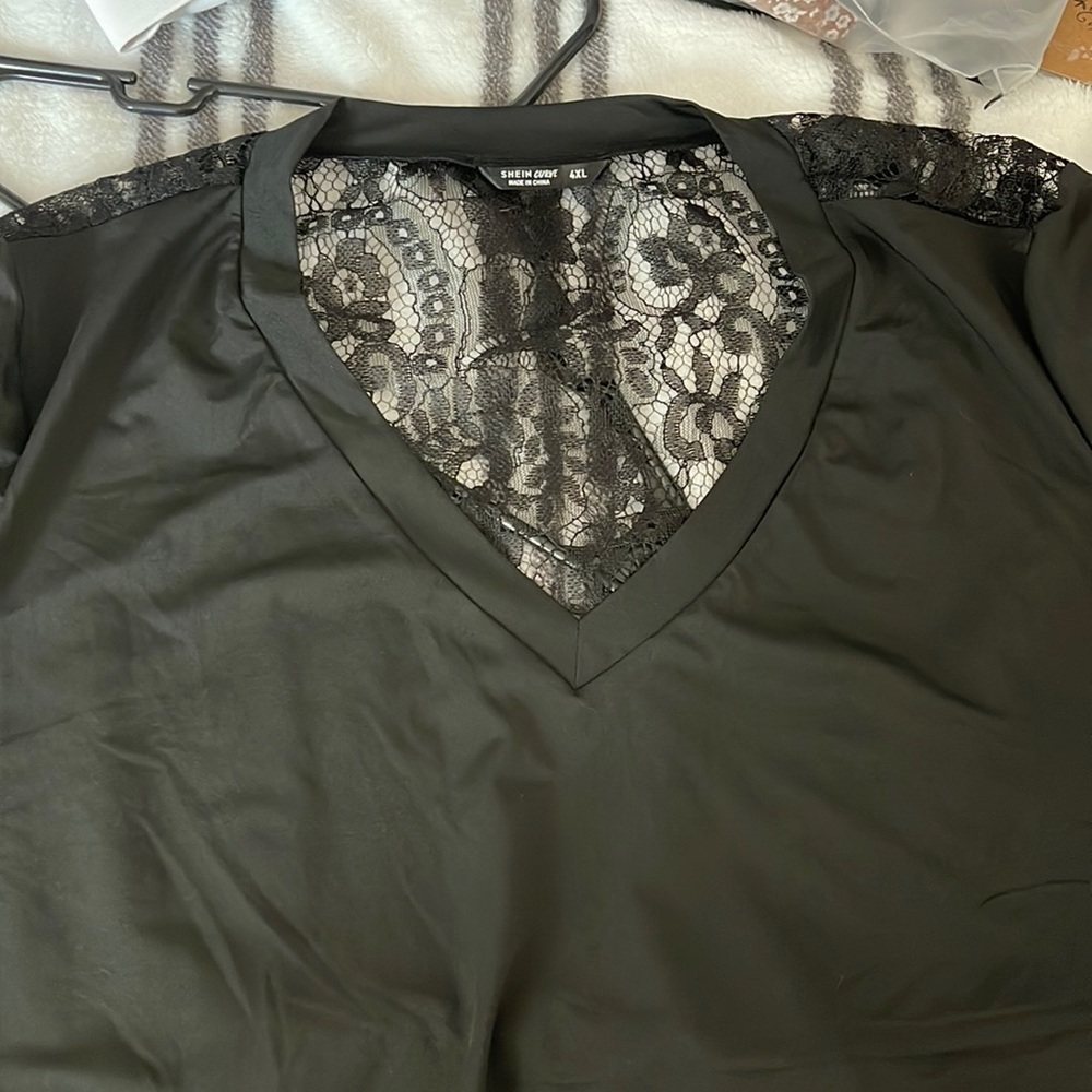 SHEIN curve lace back black top